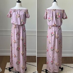 City Studio Off Shoulder Maxi Dress Short Sleeve Elastic Waist M